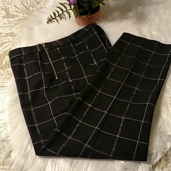 Bar III Cropped Pant Black Gray Windowpane Pattern Lightweight Flat Front Size M - Picture 2 of 7